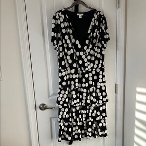 Dress Barn Black & White Polka Dot Belted Midi Dress